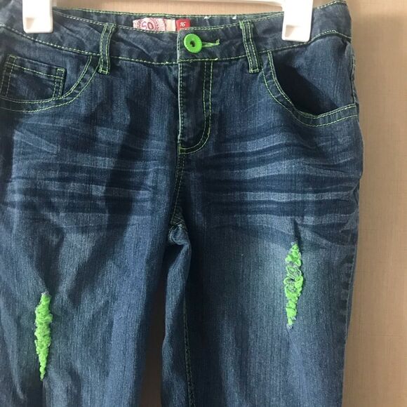 So Girls Blue Jean Capris with Green Trim Size 16 - Picture 5 of 9